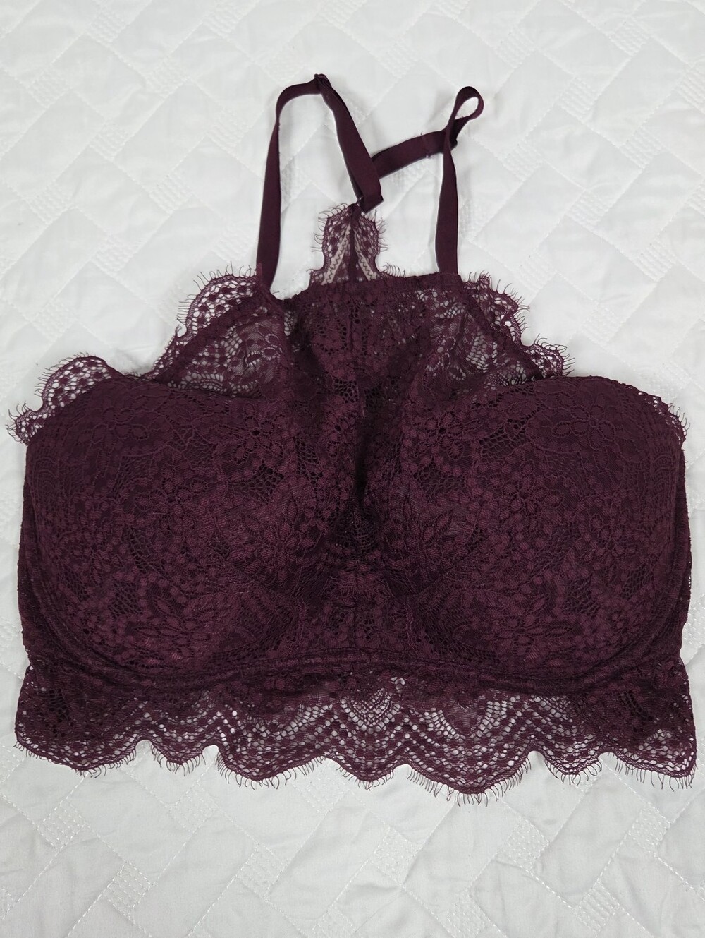 Victoria's Secret PINK Maroon Eyelash Lace High Neck Push-Up Bralette